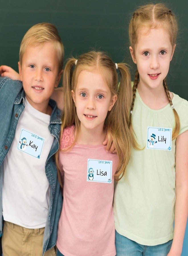 وولاين مجموعة ملصقات أسماء عيد الميلاد من والين، 120 قطعة، ملصقات رجل ثلج أزرق شتوي ذاتية اللصق، ملصقات أسماء فارغة للمنزل والفصل الدراسي والمكتب - Image 5